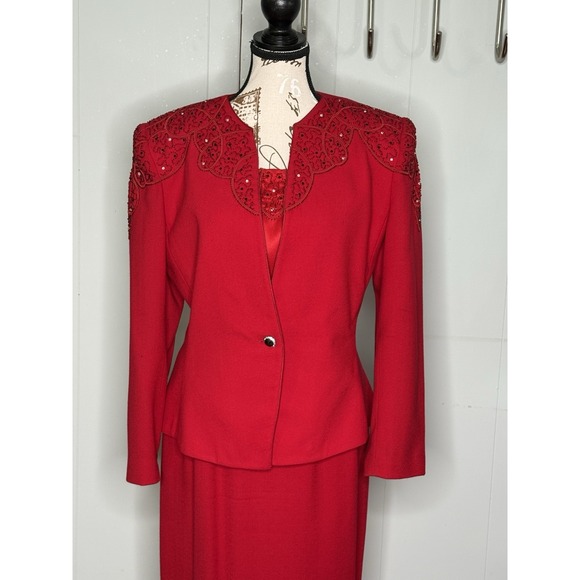 Nolan Miller Vintage Wool Bead Sequin 3-piece Skirt Suit SET matador size 10 - Picture 2 of 16